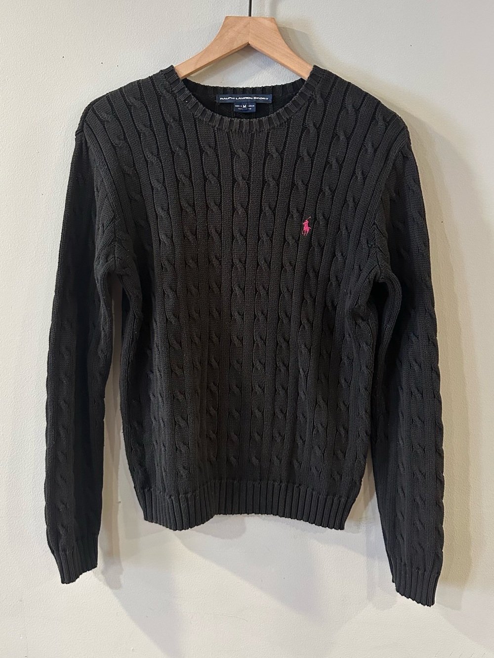 Ralph Lauren Sport 90s Black Cable Knit Crewneck Sweater